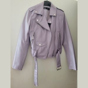 Zara Lavender Faux Leather Moto Jacket